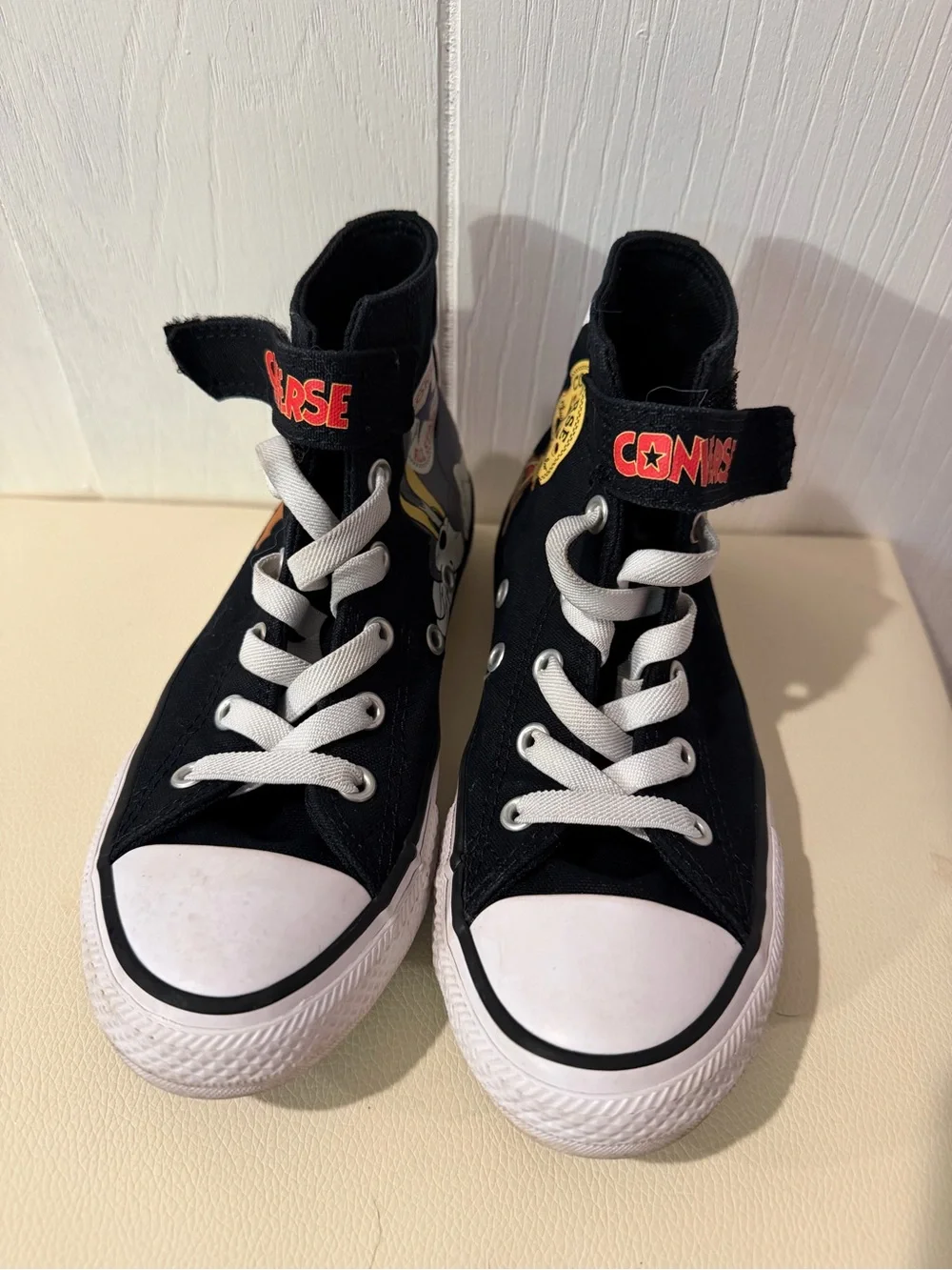 Converse Black High Top Sneakers with Jerry & Cheese Graphic